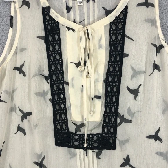 Tank Top Blouse Size XL Bird Print Sheer Lightweight Flowy - Picture 6 of 13